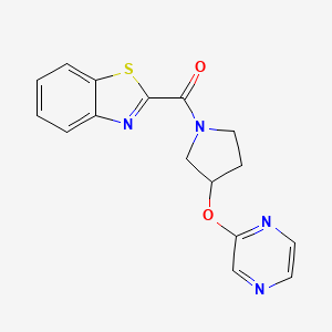 molecular formula C16H14N4O2S B2453067 Benzo[d]thiazol-2-yl(3-(pyrazin-2-yloxy)pyrrolidin-1-yl)methanone CAS No. 2034449-39-1