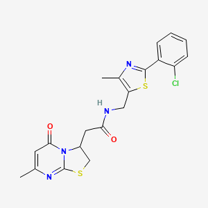 molecular formula C20H19ClN4O2S2 B2453069 N-((2-(2-chlorophenyl)-4-methylthiazol-5-yl)methyl)-2-(7-methyl-5-oxo-3,5-dihydro-2H-thiazolo[3,2-a]pyrimidin-3-yl)acetamide CAS No. 2176070-29-2
