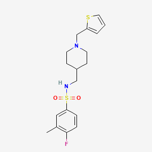 molecular formula C18H23FN2O2S2 B2453071 4-fluoro-3-methyl-N-((1-(thiophen-2-ylmethyl)piperidin-4-yl)methyl)benzenesulfonamide CAS No. 953231-74-8