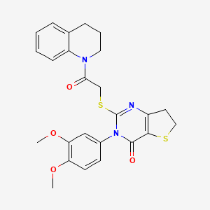 molecular formula C25H25N3O4S2 B2453090 2-((2-(3,4-dihydroquinolin-1(2H)-yl)-2-oxoethyl)thio)-3-(3,4-dimethoxyphenyl)-6,7-dihydrothieno[3,2-d]pyrimidin-4(3H)-one CAS No. 877655-56-6