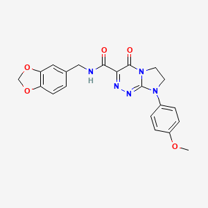 molecular formula C21H19N5O5 B2453092 N-(苯并[d][1,3]二氧杂环-5-基甲基)-8-(4-甲氧基苯基)-4-氧代-4,6,7,8-四氢咪唑并[2,1-c][1,2,4]三嗪-3-甲酰胺 CAS No. 946311-36-0