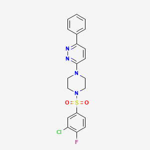 molecular formula C20H18ClFN4O2S B2453112 3-(4-((3-Chloro-4-fluorophenyl)sulfonyl)piperazin-1-yl)-6-phenylpyridazine CAS No. 1021035-94-8
