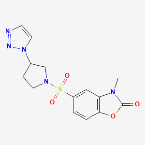 molecular formula C14H15N5O4S B2453128 5-((3-(1H-1,2,3-triazol-1-yl)pyrrolidin-1-yl)sulfonyl)-3-methylbenzo[d]oxazol-2(3H)-one CAS No. 1798637-84-9