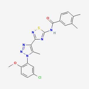 molecular formula C21H19ClN6O2S B2453149 N-{3-[1-(5-chloro-2-methoxyphenyl)-5-methyl-1H-1,2,3-triazol-4-yl]-1,2,4-thiadiazol-5-yl}-3,4-dimethylbenzamide CAS No. 895114-07-5