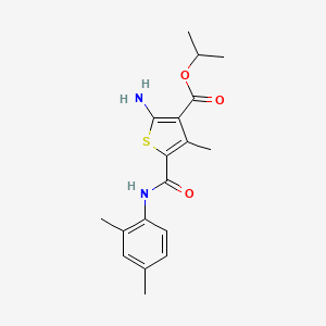 molecular formula C18H22N2O3S B2453157 2-アミノ-5-[(2,4-ジメチルフェニル)カルバモイル]-4-メチルチオフェン-3-カルボン酸プロパン-2-イルエステル CAS No. 350997-02-3