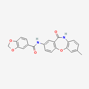 molecular formula C22H16N2O5 B2453175 N-(2-甲基-6-氧代-5H-苯并[b][1,4]苯并恶二嗪-8-基)-1,3-苯二氧杂环-5-甲酰胺 CAS No. 866156-16-3