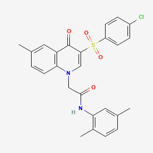 molecular formula C26H23ClN2O4S B2453194 2-[3-(4-chlorophenyl)sulfonyl-6-methyl-4-oxoquinolin-1-yl]-N-(2,5-dimethylphenyl)acetamide CAS No. 866725-57-7
