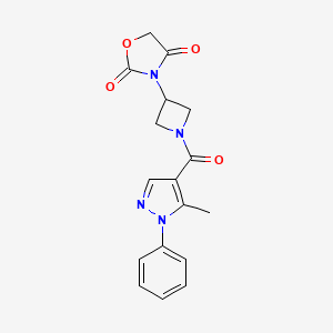 molecular formula C17H16N4O4 B2453199 3-(1-(5-methyl-1-phenyl-1H-pyrazole-4-carbonyl)azetidin-3-yl)oxazolidine-2,4-dione CAS No. 2034237-11-9