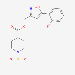 molecular formula C17H19FN2O5S B2453205 (5-(2-氟苯基)异恶唑-3-基)甲基 1-(甲磺酰基)哌啶-4-羧酸酯 CAS No. 1203002-47-4