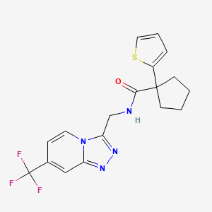 molecular formula C18H17F3N4OS B2453208 1-(噻吩-2-基)-N-((7-(三氟甲基)-[1,2,4]三唑并[4,3-a]吡啶-3-基)甲基)环戊烷甲酰胺 CAS No. 2034418-59-0