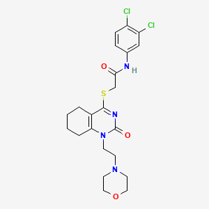 molecular formula C22H26Cl2N4O3S B2453216 N-(3,4-二氯苯基)-2-((1-(2-吗啉乙基)-2-氧代-1,2,5,6,7,8-六氢喹唑啉-4-基)硫代)乙酰胺 CAS No. 898461-08-0