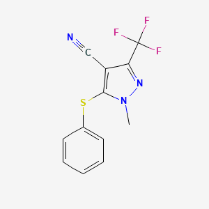 molecular formula C12H8F3N3S B2453233 1-methyl-5-(phenylsulfanyl)-3-(trifluoromethyl)-1H-pyrazole-4-carbonitrile CAS No. 318284-60-5