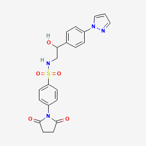 molecular formula C21H20N4O5S B2453285 4-(2,5-Dioxopyrrolidin-1-yl)-N-[2-hydroxy-2-(4-pyrazol-1-ylphenyl)ethyl]benzenesulfonamide CAS No. 2415491-69-7