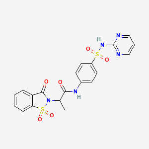 molecular formula C20H17N5O6S2 B2453287 2-(1,1-dioxido-3-oxobenzo[d]isothiazol-2(3H)-yl)-N-(4-(N-(pyrimidin-2-yl)sulfamoyl)phenyl)propanamide CAS No. 899996-91-9