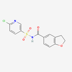 molecular formula C14H11ClN2O4S B2453321 N-[(6-chloropyridin-3-yl)sulfonyl]-2,3-dihydro-1-benzofuran-5-carboxamide CAS No. 1259191-24-6