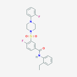 molecular formula C25H25F2N3O3S B2453347 N-(2-ethylphenyl)-4-fluoro-3-((4-(2-fluorophenyl)piperazin-1-yl)sulfonyl)benzamide CAS No. 451504-58-8