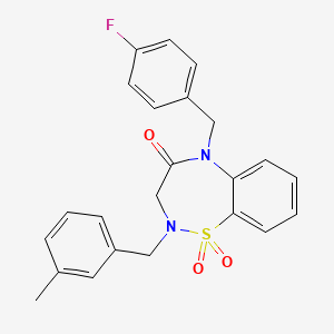 molecular formula C23H21FN2O3S B2453367 5-(4-fluorobenzyl)-2-(3-methylbenzyl)-2,3-dihydrobenzo[f][1,2,5]thiadiazepin-4(5H)-one 1,1-dioxide CAS No. 1029725-14-1