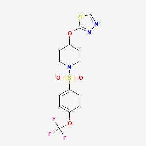 molecular formula C14H14F3N3O4S2 B2453383 2-((1-((4-(三氟甲氧基)苯基)磺酰基)哌啶-4-基)氧基)-1,3,4-噻二唑 CAS No. 2309777-22-6