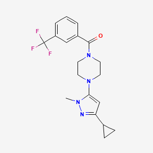 molecular formula C19H21F3N4O B2453405 (4-(3-cyclopropyl-1-methyl-1H-pyrazol-5-yl)piperazin-1-yl)(3-(trifluoromethyl)phenyl)methanone CAS No. 2034618-94-3