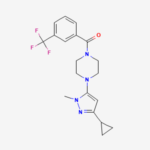 molecular formula C19H21F3N4O B2453405 （4-(3-环丙基-1-甲基-1H-吡唑-5-基)哌嗪-1-基)(3-(三氟甲基)苯基)甲苯酮 CAS No. 2034618-94-3