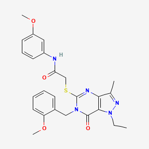 molecular formula C25H27N5O4S B2453431 2-((1-ethyl-6-(2-methoxybenzyl)-3-methyl-7-oxo-6,7-dihydro-1H-pyrazolo[4,3-d]pyrimidin-5-yl)thio)-N-(3-methoxyphenyl)acetamide CAS No. 1357783-07-3