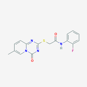 molecular formula C16H13FN4O2S B2453434 N-(2-氟苯基)-2-(7-甲基-4-氧代吡啶并[1,2-a][1,3,5]三嗪-2-基)硫代乙酰胺 CAS No. 896319-15-6