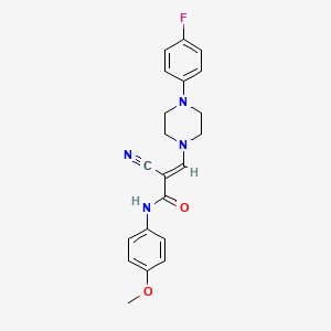 molecular formula C21H21FN4O2 B2453448 (2E)-2-氰基-3-[4-(4-氟苯基)哌嗪-1-基]-N-(4-甲氧苯基)丙-2-烯酰胺 CAS No. 885179-31-7