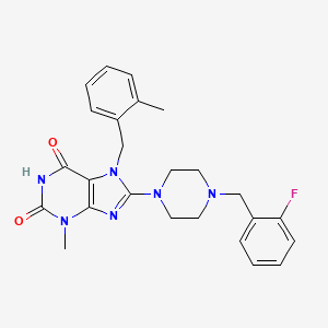 molecular formula C25H27FN6O2 B2453451 8-(4-(2-fluorobenzyl)piperazin-1-yl)-3-methyl-7-(2-methylbenzyl)-1H-purine-2,6(3H,7H)-dione CAS No. 898408-84-9