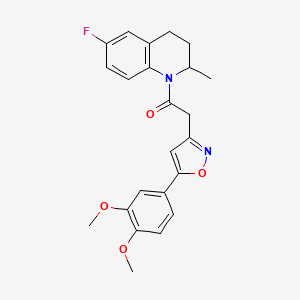 molecular formula C23H23FN2O4 B2453466 2-(5-(3,4-dimethoxyphenyl)isoxazol-3-yl)-1-(6-fluoro-2-methyl-3,4-dihydroquinolin-1(2H)-yl)ethanone CAS No. 953158-58-2