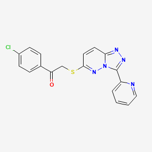 molecular formula C18H12ClN5OS B2453498 1-(4-Chlorophenyl)-2-[(3-pyridin-2-yl-[1,2,4]triazolo[4,3-b]pyridazin-6-yl)sulfanyl]ethanone CAS No. 868968-28-9