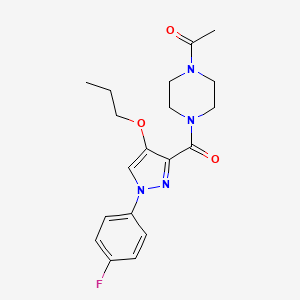 molecular formula C19H23FN4O3 B2453502 1-(4-(1-(4-fluorophenyl)-4-propoxy-1H-pyrazole-3-carbonyl)piperazin-1-yl)ethanone CAS No. 1171504-53-2