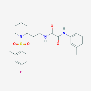 molecular formula C23H28FN3O4S B2453506 N1-(2-(1-((4-氟-2-甲苯磺酰基)哌啶-2-基)乙基))-N2-(间甲苯基)草酰胺 CAS No. 898426-85-2