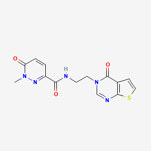 molecular formula C14H13N5O3S B2453507 1-methyl-6-oxo-N-(2-(4-oxothieno[2,3-d]pyrimidin-3(4H)-yl)ethyl)-1,6-dihydropyridazine-3-carboxamide CAS No. 2034419-56-0