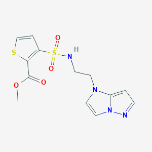 molecular formula C13H14N4O4S2 B2453512 3-(N-(2-(1H-咪唑并[1,2-b]吡唑-1-基)乙基)磺酰胺基)噻吩-2-羧酸甲酯 CAS No. 1795191-15-9