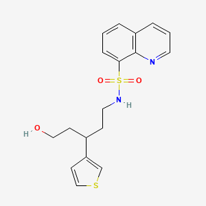 molecular formula C18H20N2O3S2 B2453514 N-(5-hydroxy-3-(thiophen-3-yl)pentyl)quinoline-8-sulfonamide CAS No. 2034564-26-4