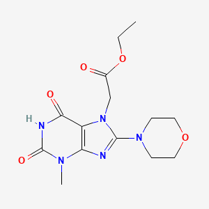 molecular formula C14H19N5O5 B2453533 ethyl 2-(3-methyl-8-morpholino-2,6-dioxo-2,3-dihydro-1H-purin-7(6H)-yl)acetate CAS No. 331235-51-9