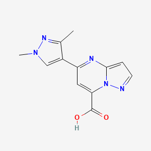 molecular formula C12H11N5O2 B2453535 5-(1,3-Dimethyl-1H-pyrazol-4-yl)pyrazolo[1,5-a]pyrimidine-7-carboxylic acid CAS No. 1174849-53-6