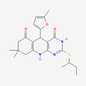 molecular formula C22H27N3O3S B2453556 2-(sec-butylthio)-8,8-dimethyl-5-(5-methylfuran-2-yl)-7,8,9,10-tetrahydropyrimido[4,5-b]quinoline-4,6(3H,5H)-dione CAS No. 631854-48-3