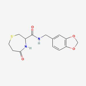 molecular formula C14H16N2O4S B2453564 N-(benzo[d][1,3]dioxol-5-ylmethyl)-5-oxo-1,4-thiazepane-3-carboxamide CAS No. 1396557-75-7