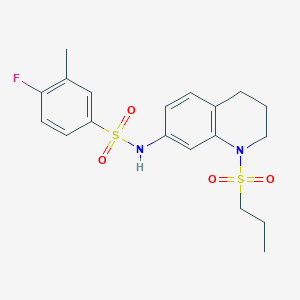 molecular formula C19H23FN2O4S2 B2453567 4-fluoro-3-methyl-N-(1-(propylsulfonyl)-1,2,3,4-tetrahydroquinolin-7-yl)benzenesulfonamide CAS No. 946301-13-9