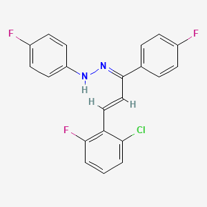 molecular formula C21H14ClF3N2 B2453570 (E)-1-[(2E)-3-(2-chloro-6-fluorophenyl)-1-(4-fluorophenyl)prop-2-en-1-ylidene]-2-(4-fluorophenyl)hydrazine CAS No. 343374-70-9