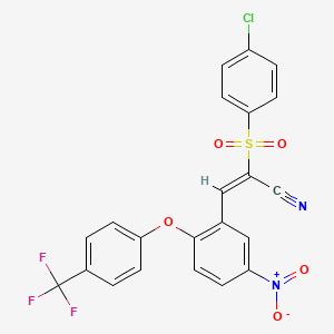 molecular formula C22H12ClF3N2O5S B2453578 2-((4-Chlorophenyl)sulfonyl)-3-(5-nitro-2-(4-(trifluoromethyl)phenoxy)phenyl)prop-2-enenitrile CAS No. 1025258-96-1