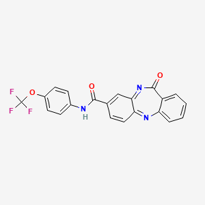 molecular formula C21H14F3N3O3 B2453582 10-oxo-N-[4-(trifluoromethoxy)phenyl]-2,9-diazatricyclo[9.4.0.0^{3,8}]pentadeca-1(11),3(8),4,6,12,14-hexaene-6-carboxamide CAS No. 2034346-36-4