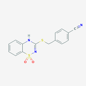 molecular formula C15H11N3O2S2 B2453586 4-{[(1,1-二氧化-4H-1,2,4-苯并噻二嗪-3-基)硫代]甲基}苯甲腈 CAS No. 896684-16-5