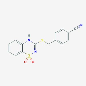 molecular formula C15H11N3O2S2 B2453586 4-{[(1,1-DIOXIDO-4H-1,2,4-BENZOTHIADIAZIN-3-YL)SULFANYL]METHYL}BENZONITRILE CAS No. 896684-16-5