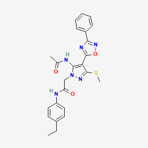 molecular formula C24H24N6O3S B2453588 2-(5-acetamido-3-(methylthio)-4-(3-phenyl-1,2,4-oxadiazol-5-yl)-1H-pyrazol-1-yl)-N-(4-ethylphenyl)acetamide CAS No. 1223909-35-0