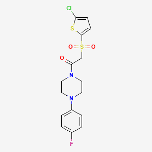 molecular formula C16H16ClFN2O3S2 B2453619 2-((5-Chlorothiophen-2-yl)sulfonyl)-1-(4-(4-fluorophenyl)piperazin-1-yl)ethanone CAS No. 1021079-45-7