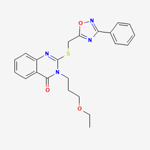 molecular formula C22H22N4O3S B2453626 3-(3-ethoxypropyl)-2-(((3-phenyl-1,2,4-oxadiazol-5-yl)methyl)thio)quinazolin-4(3H)-one CAS No. 946352-86-9