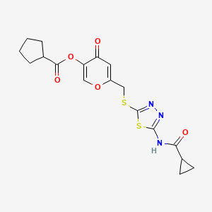 molecular formula C18H19N3O5S2 B2453637 6-(((5-(cyclopropanecarboxamido)-1,3,4-thiadiazol-2-yl)thio)methyl)-4-oxo-4H-pyran-3-yl cyclopentanecarboxylate CAS No. 877650-65-2