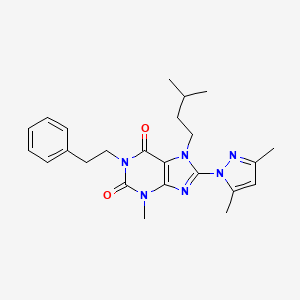 molecular formula C24H30N6O2 B2453645 8-(3,5-dimethyl-1H-pyrazol-1-yl)-7-isopentyl-3-methyl-1-phenethyl-1H-purine-2,6(3H,7H)-dione CAS No. 1014012-13-5